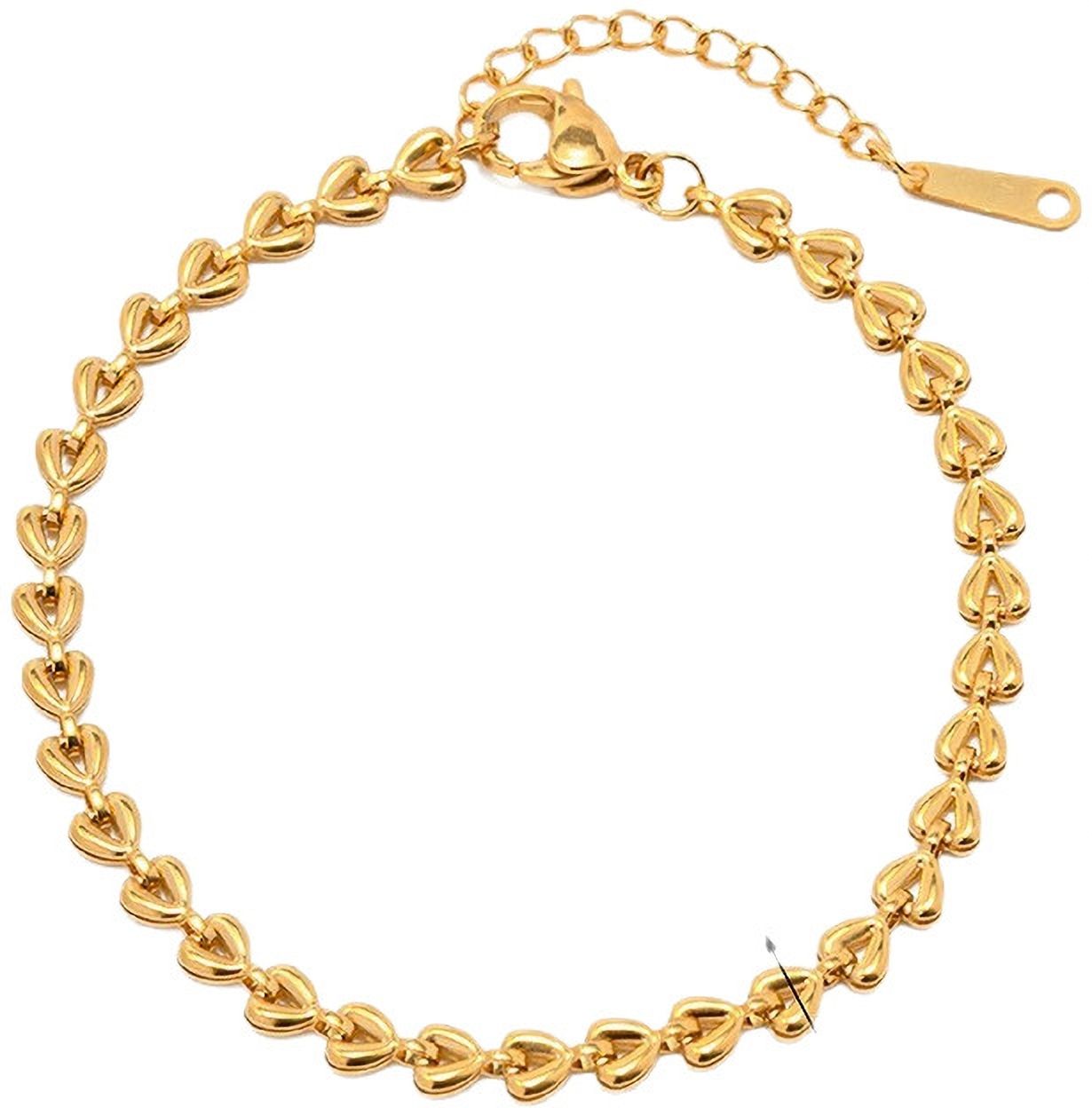 MYKI Gold-Plated Mini Heart Link Chain Bracelet – Anti-Tarnish Dainty Design(MKBRAD878G-SSYI)