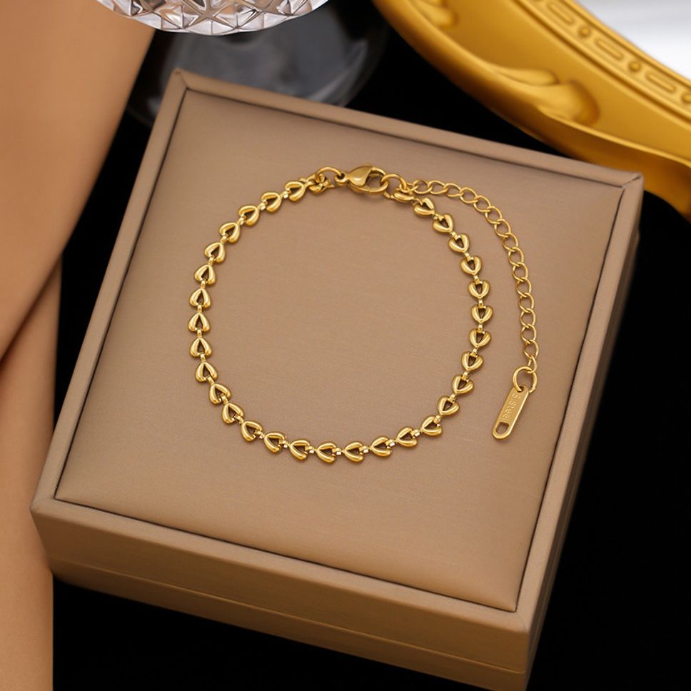 MYKI Gold-Plated Mini Heart Link Chain Bracelet – Anti-Tarnish Dainty Design(MKBRAD878G-SSYI)