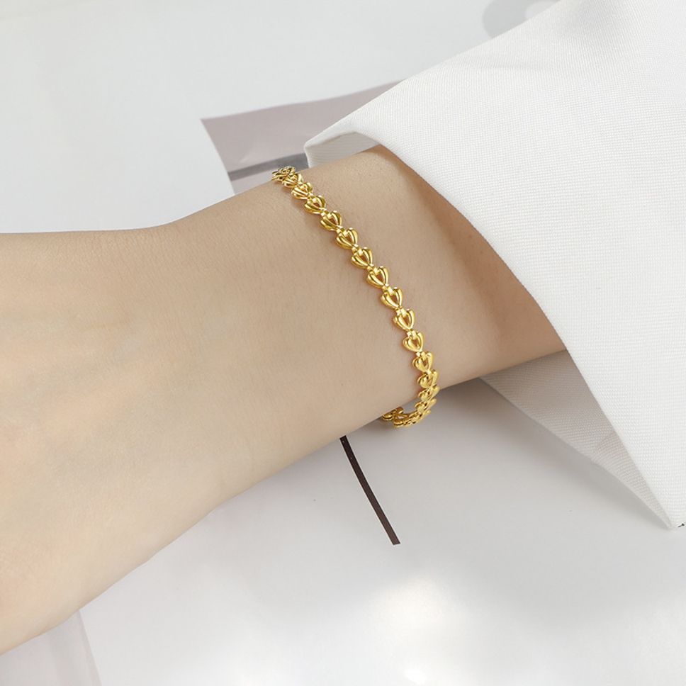 MYKI Gold-Plated Mini Heart Link Chain Bracelet – Anti-Tarnish Dainty Design(MKBRAD878G-SSYI)