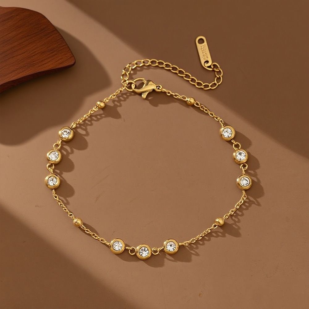 MYKI Gold-Plated Crystal Bezel Chain Bracelet – Anti-Tarnish Dainty Sparkle(MKBRAD879G-SSYI)