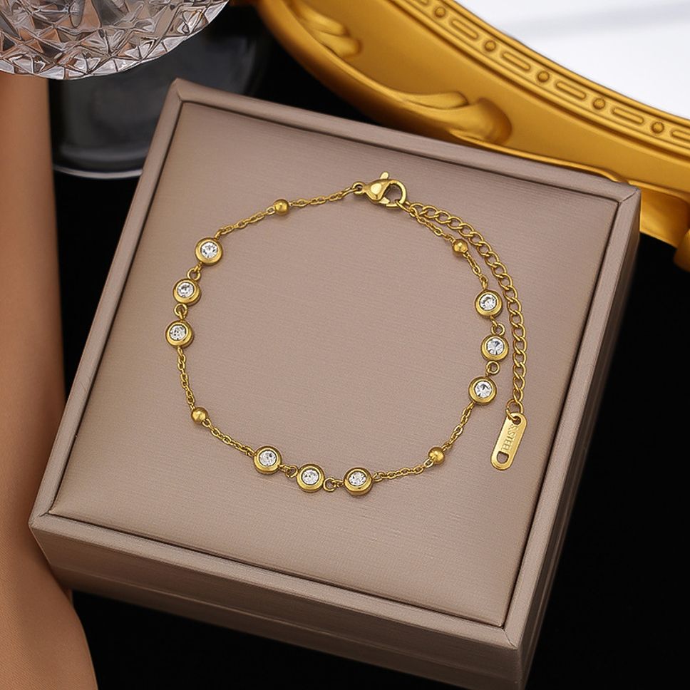 MYKI Gold-Plated Crystal Bezel Chain Bracelet – Anti-Tarnish Dainty Sparkle(MKBRAD879G-SSYI)