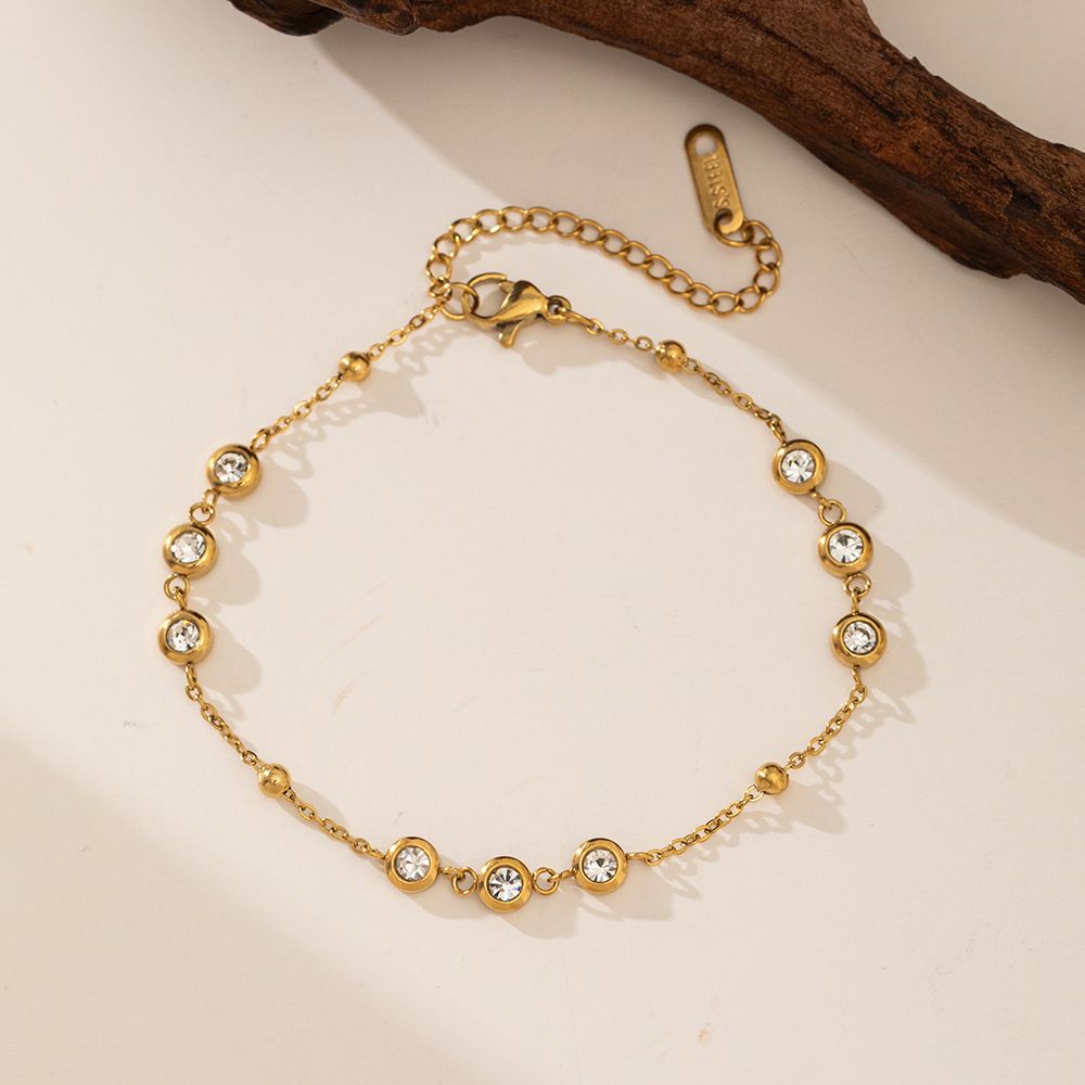 MYKI Gold-Plated Crystal Bezel Chain Bracelet – Anti-Tarnish Dainty Sparkle(MKBRAD879G-SSYI)
