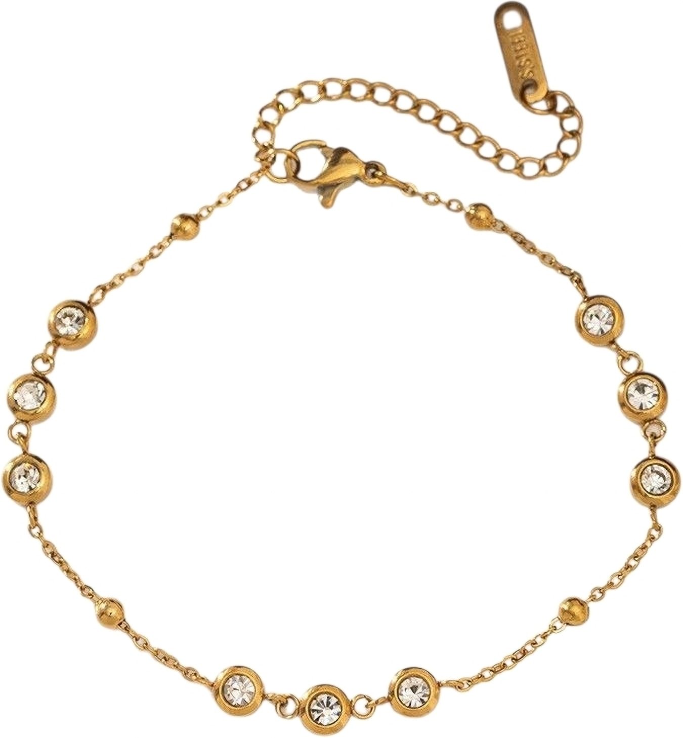 MYKI Gold-Plated Crystal Bezel Chain Bracelet – Anti-Tarnish Dainty Sparkle(MKBRAD879G-SSYI)