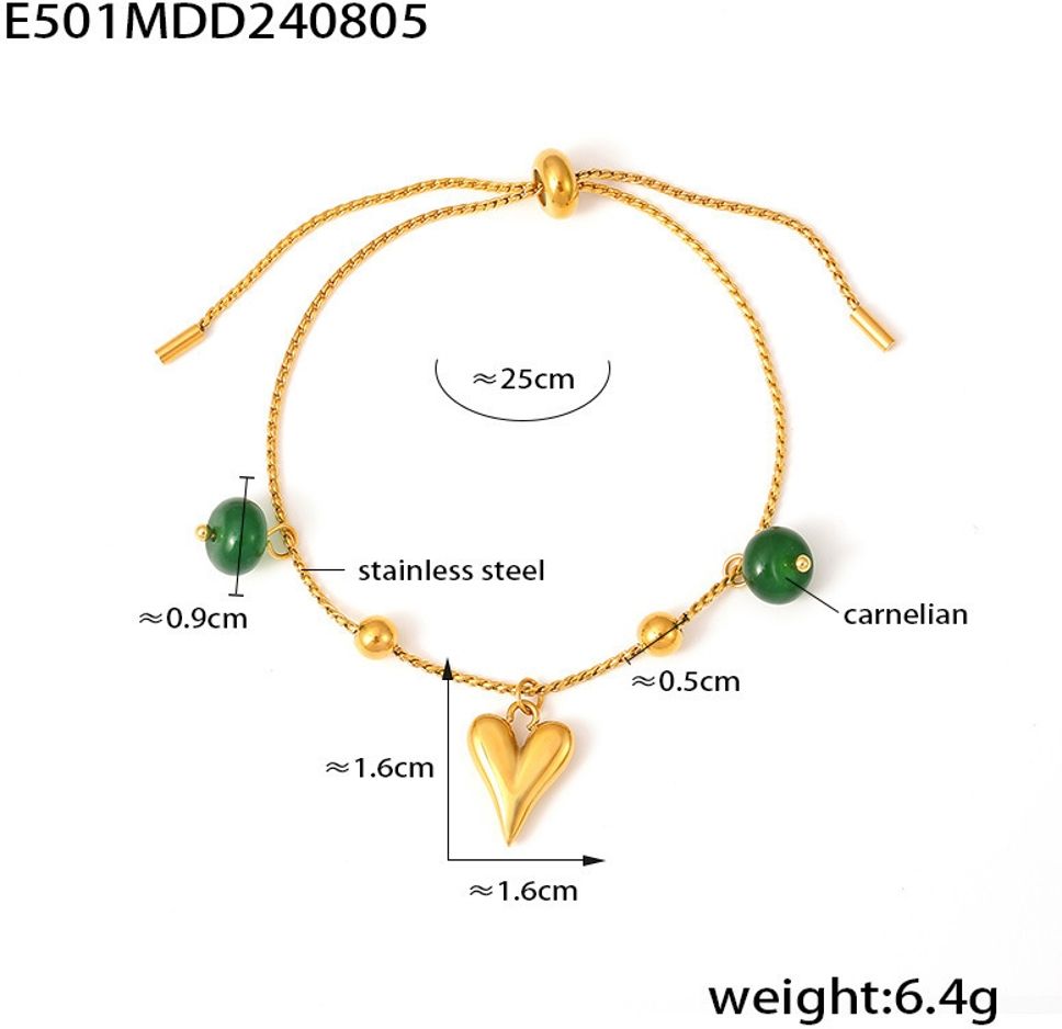 MYKI Gold-Plated Adjustable Heart Charm Bracelet with Green Beads – Anti-Tarnish(MKBRAD880G-SSYI)