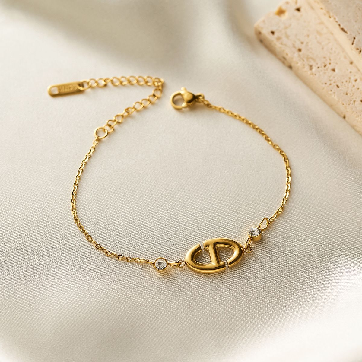 MYKI Gold-Plated Designer-Inspired Logo Bracelet with Crystals – Anti-Tarnish(MKBRAD882G-SSYI)