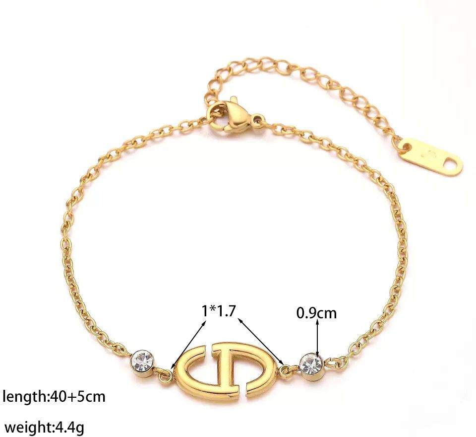 MYKI Gold-Plated Designer-Inspired Logo Bracelet with Crystals – Anti-Tarnish(MKBRAD882G-SSYI)