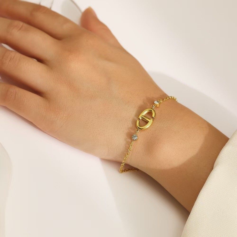 MYKI Gold-Plated Designer-Inspired Logo Bracelet with Crystals – Anti-Tarnish(MKBRAD882G-SSYI)