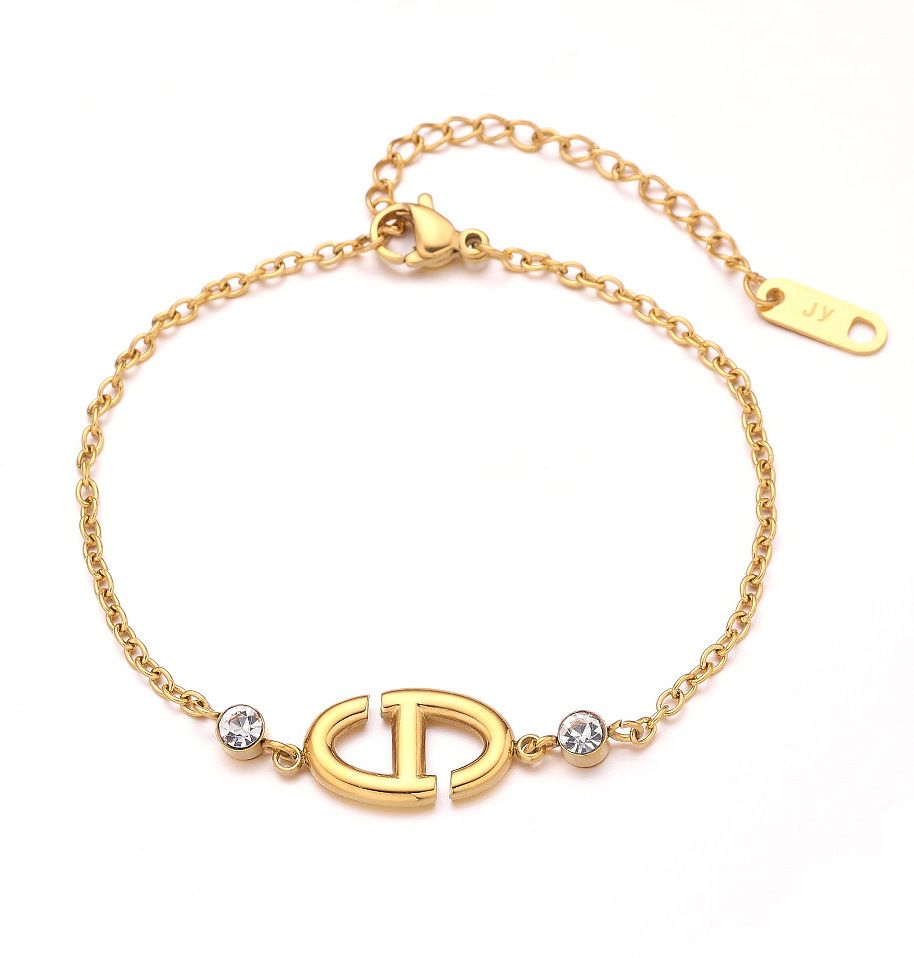MYKI Gold-Plated Designer-Inspired Logo Bracelet with Crystals – Anti-Tarnish(MKBRAD882G-SSYI)