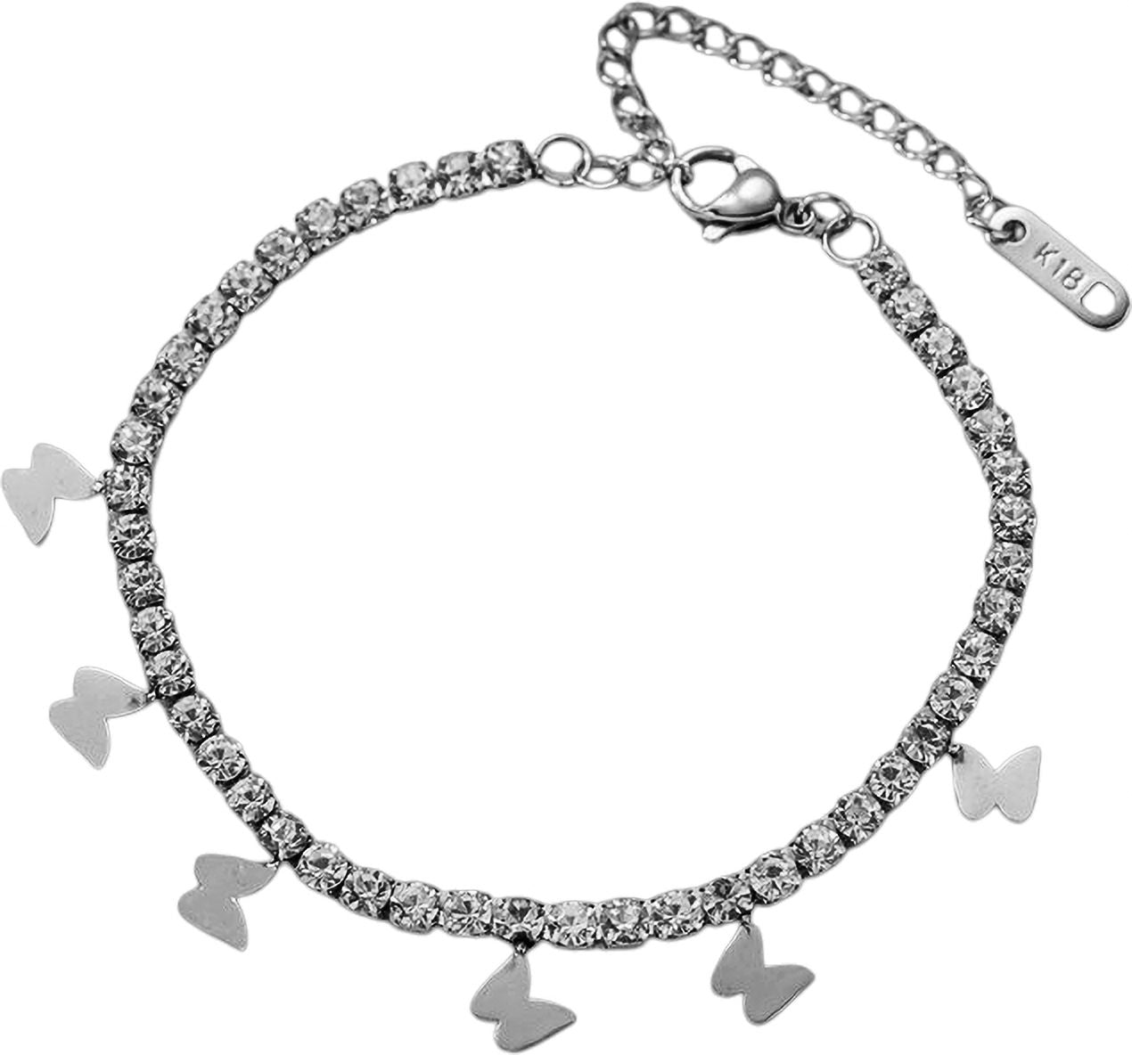 MYKI Silver-Plated Butterfly Charm Tennis Bracelet – Anti-Tarnish Sparkle Design(MKBRAD884S-SSYI)