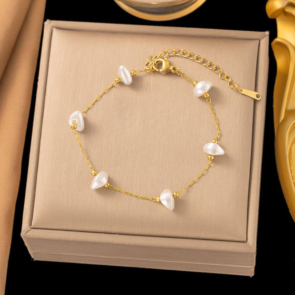 MYKI Gold-Plated Irregular Pearl Bead Chain Bracelet – Anti-Tarnish Elegant Design(MKBRAD885G-SSYI)