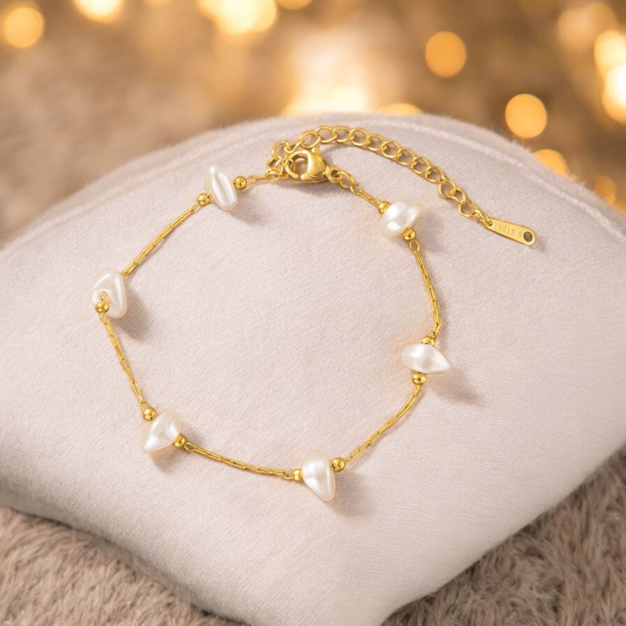 MYKI Gold-Plated Irregular Pearl Bead Chain Bracelet – Anti-Tarnish Elegant Design(MKBRAD885G-SSYI)