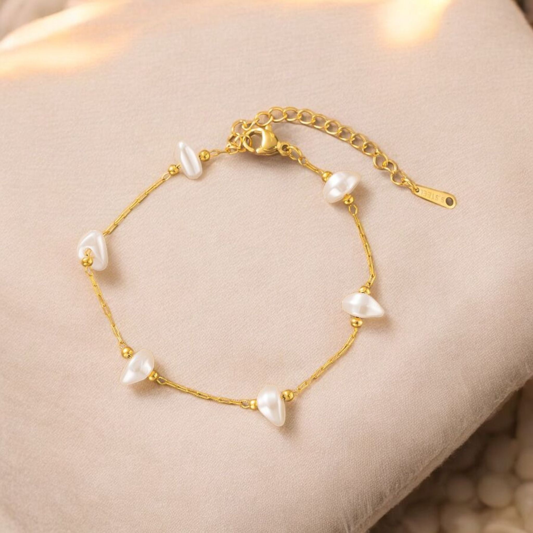 MYKI Gold-Plated Irregular Pearl Bead Chain Bracelet – Anti-Tarnish Elegant Design(MKBRAD885G-SSYI)