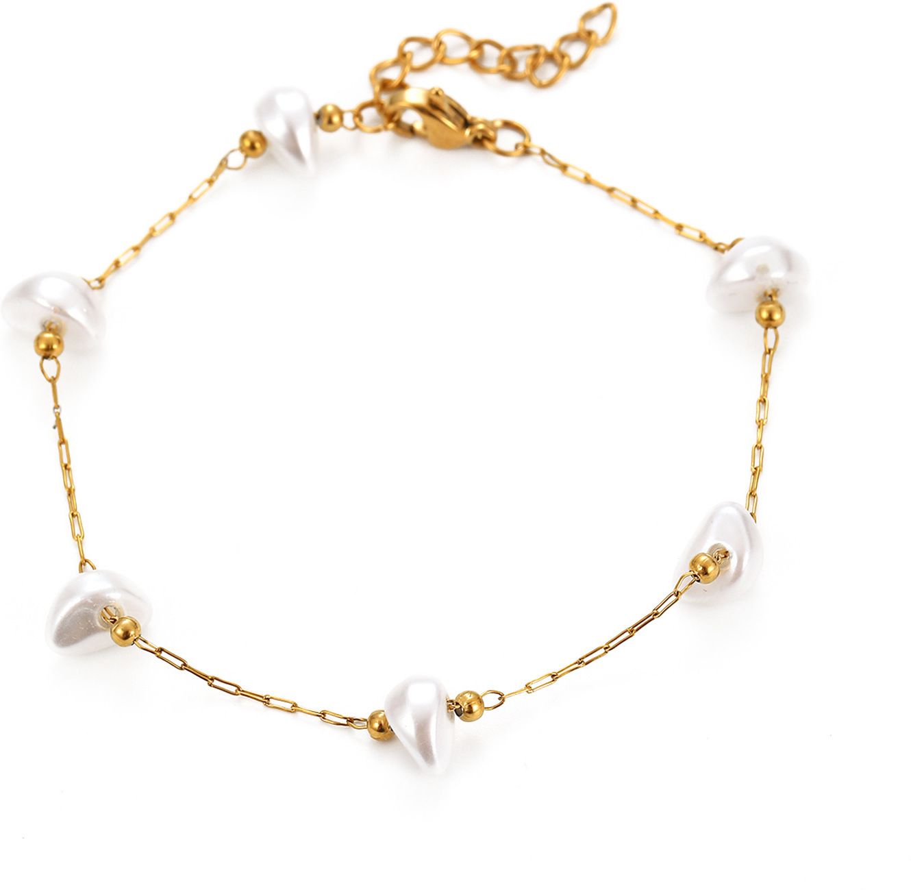 MYKI Gold-Plated Irregular Pearl Bead Chain Bracelet – Anti-Tarnish Elegant Design(MKBRAD885G-SSYI)