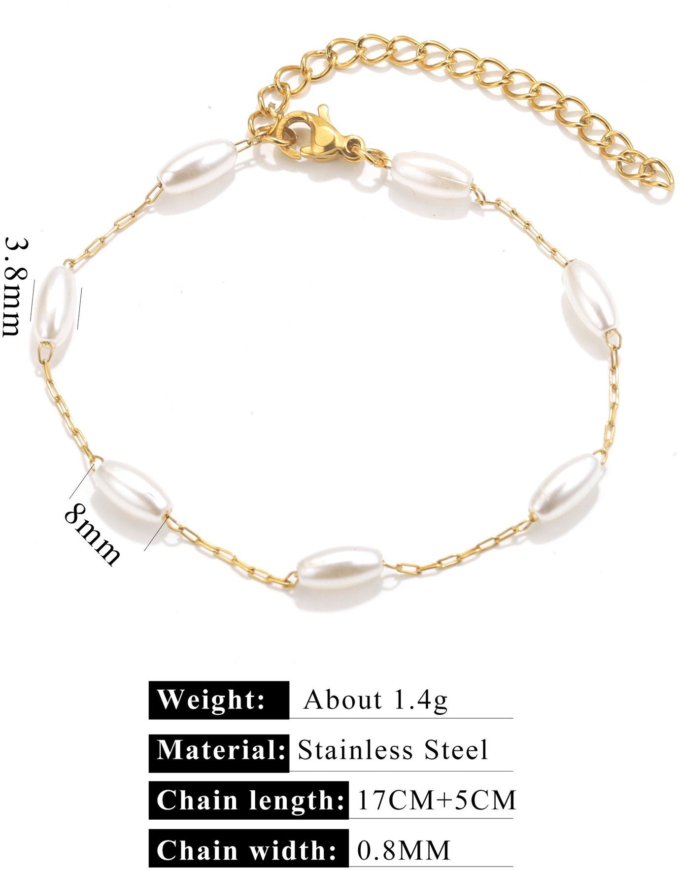 MYKI Gold-Plated Oval Pearl Bead Chain Bracelet – Anti-Tarnish Minimal Style(MKBRAD886G-SSYI)