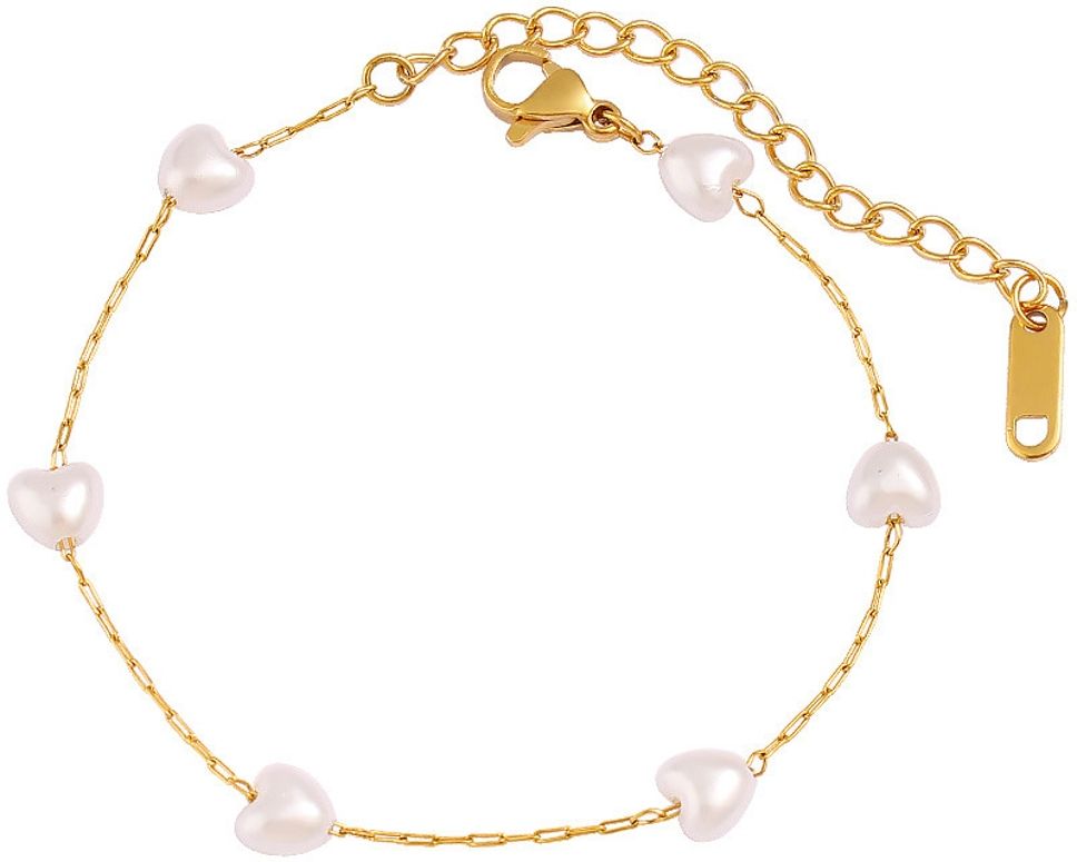MYKI Gold-Plated Heart Pearl Bead Bracelet – Anti-Tarnish Cute Design(MKBRAD888G-SSYI)