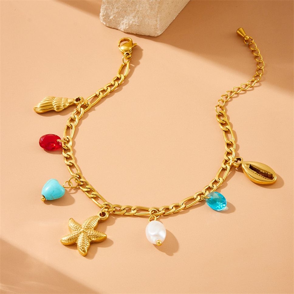 MYKI Gold-Plated Starfish & Sea Charms Bracelet – Anti-Tarnish Beach Style(MKBRAD890G-SSYI)