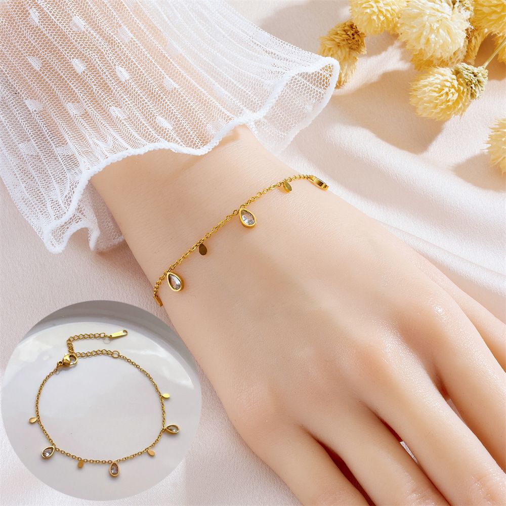 MYKI Gold-Plated Teardrop Crystal Charm Bracelet – Anti-Tarnish Dainty(MKBRAD892G-SSYI)