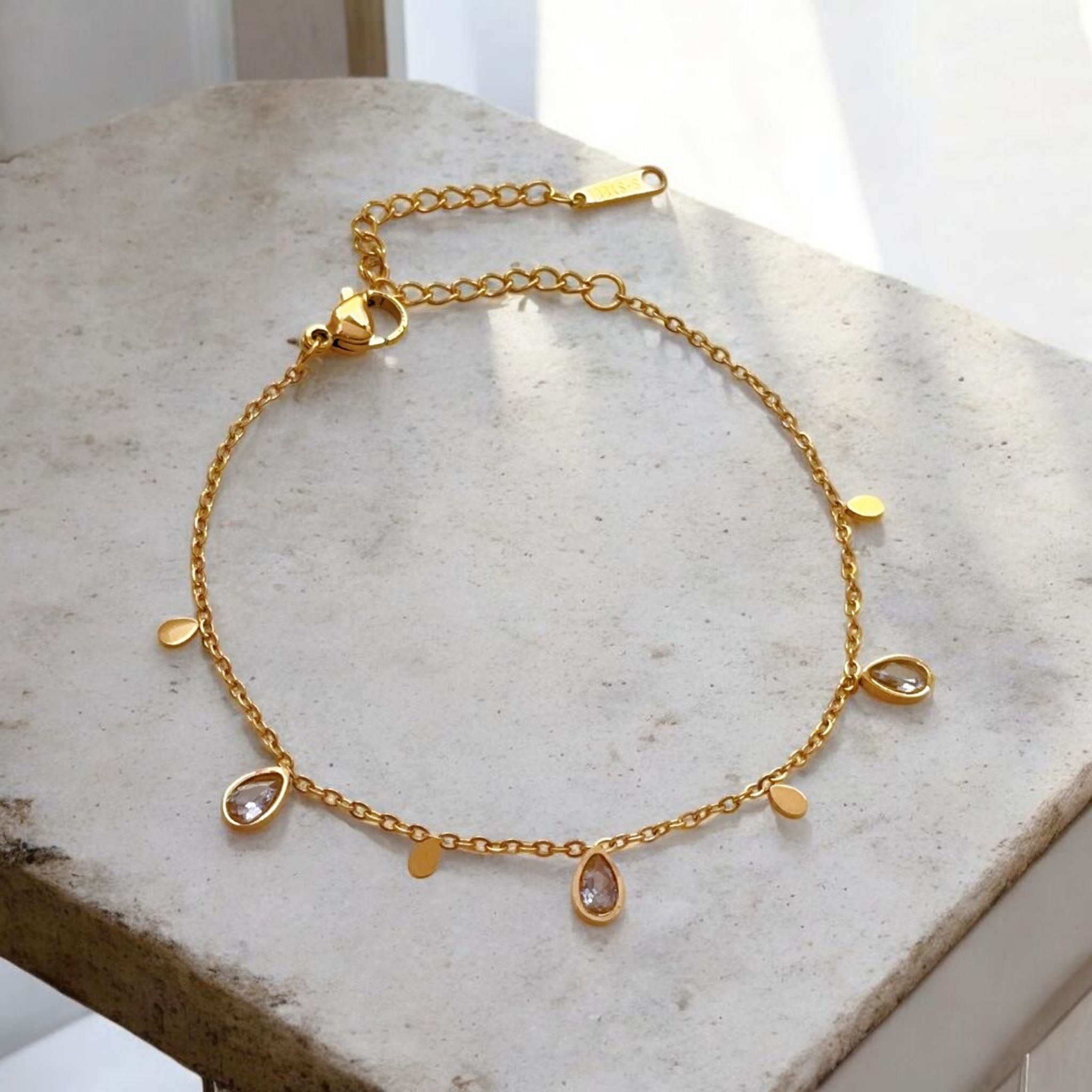 MYKI Gold-Plated Teardrop Crystal Charm Bracelet – Anti-Tarnish Dainty(MKBRAD892G-SSYI)
