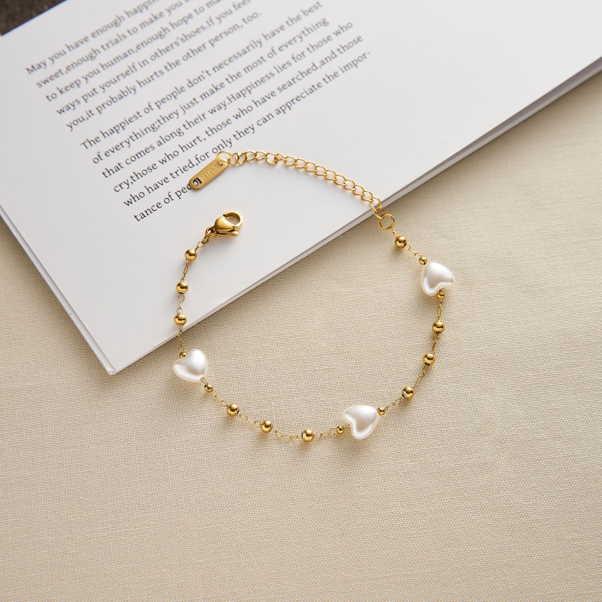 MYKI Gold-Plated Heart Pearl & Bead Bracelet – Anti-Tarnish Elegant Design(MKBRAD893G-SSYI)
