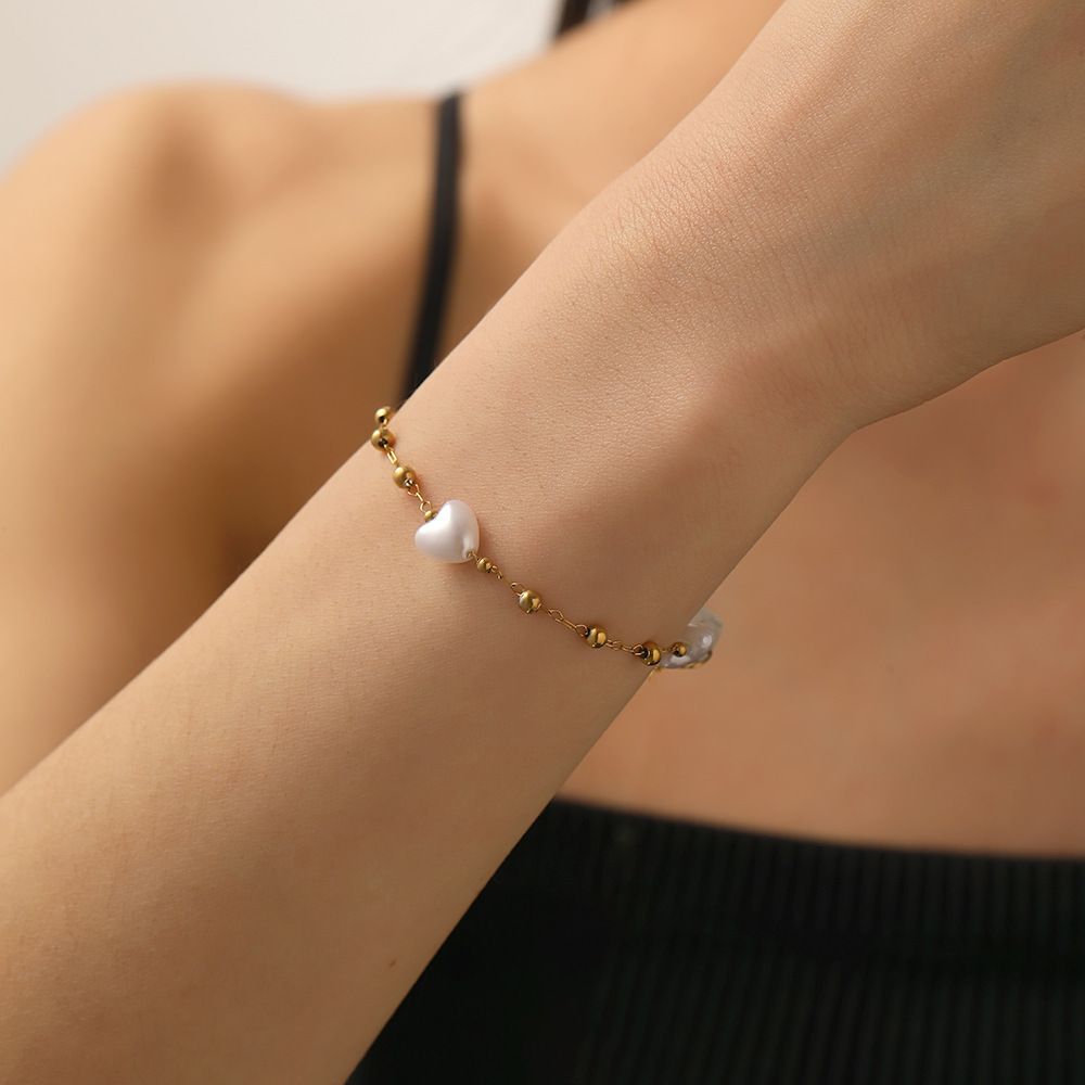 MYKI Gold-Plated Heart Pearl & Bead Bracelet – Anti-Tarnish Elegant Design(MKBRAD893G-SSYI)