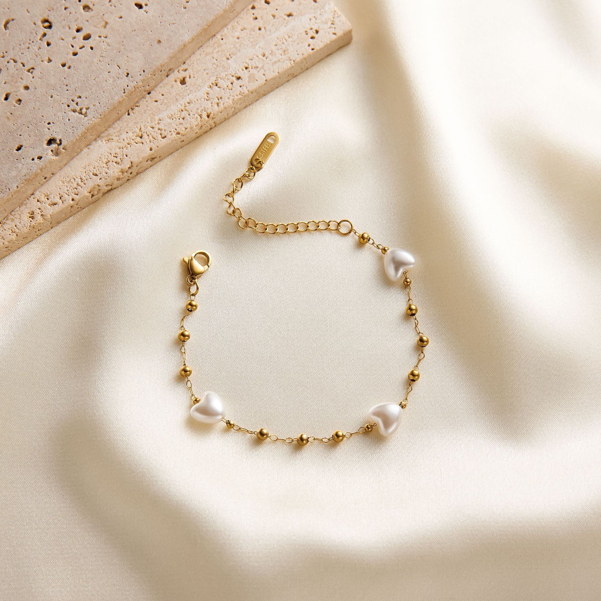 MYKI Gold-Plated Heart Pearl & Bead Bracelet – Anti-Tarnish Elegant Design(MKBRAD893G-SSYI)