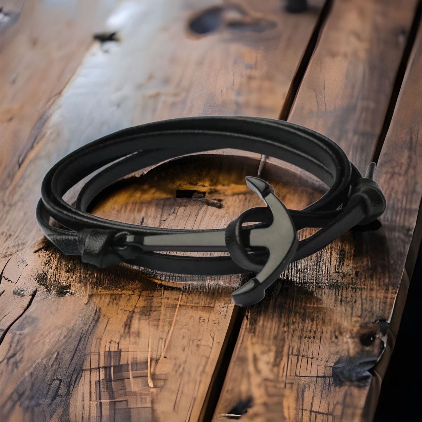 MYKI Stylish Leather Anchor Bracelet (MKMBR121)
