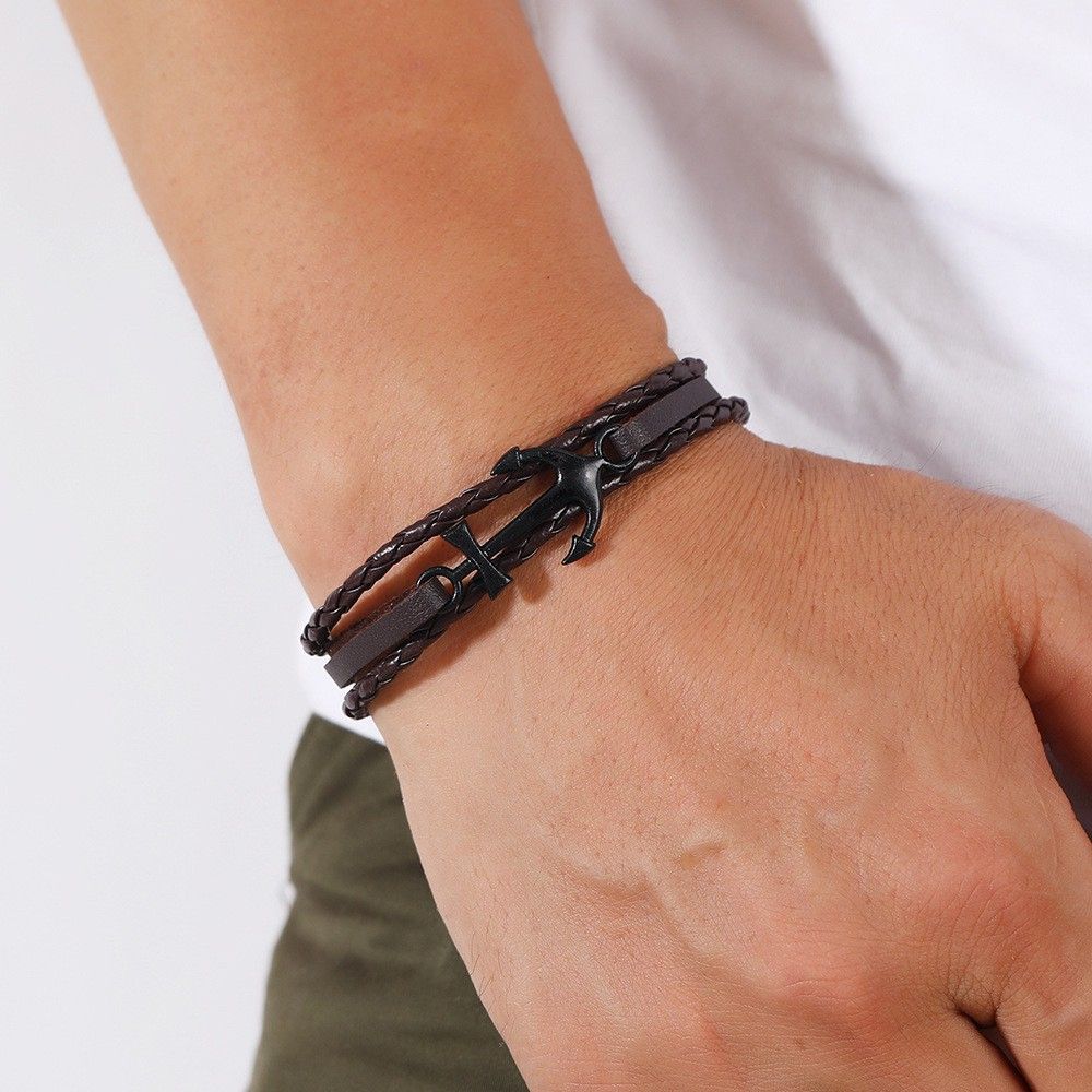 MYKI Stylish Anchor Bracelet For Mens & Boys (MKMBR142-BLACK)