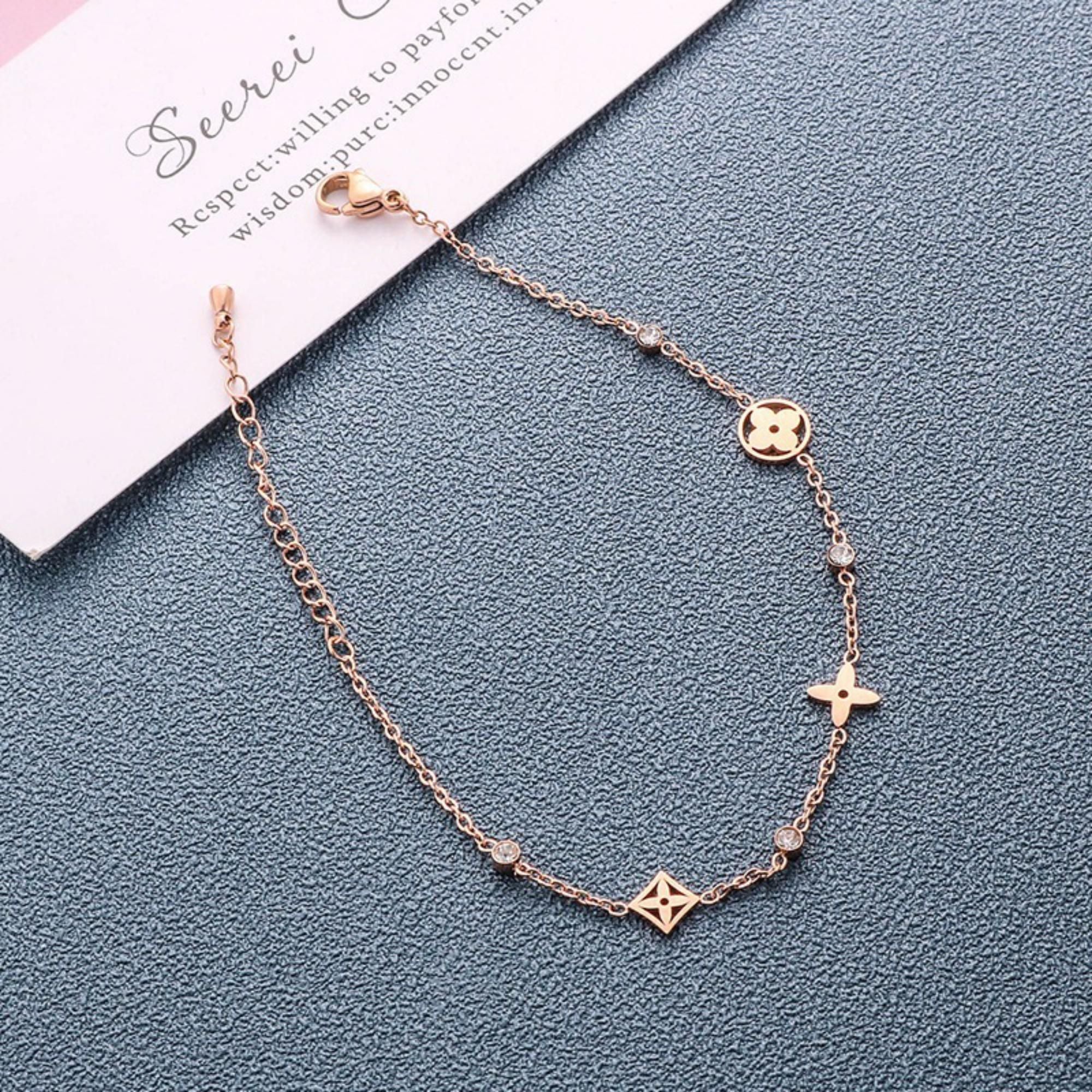 MYKI Elegant Floral Diamond Charm Bracelet (MKBRAD497RG)