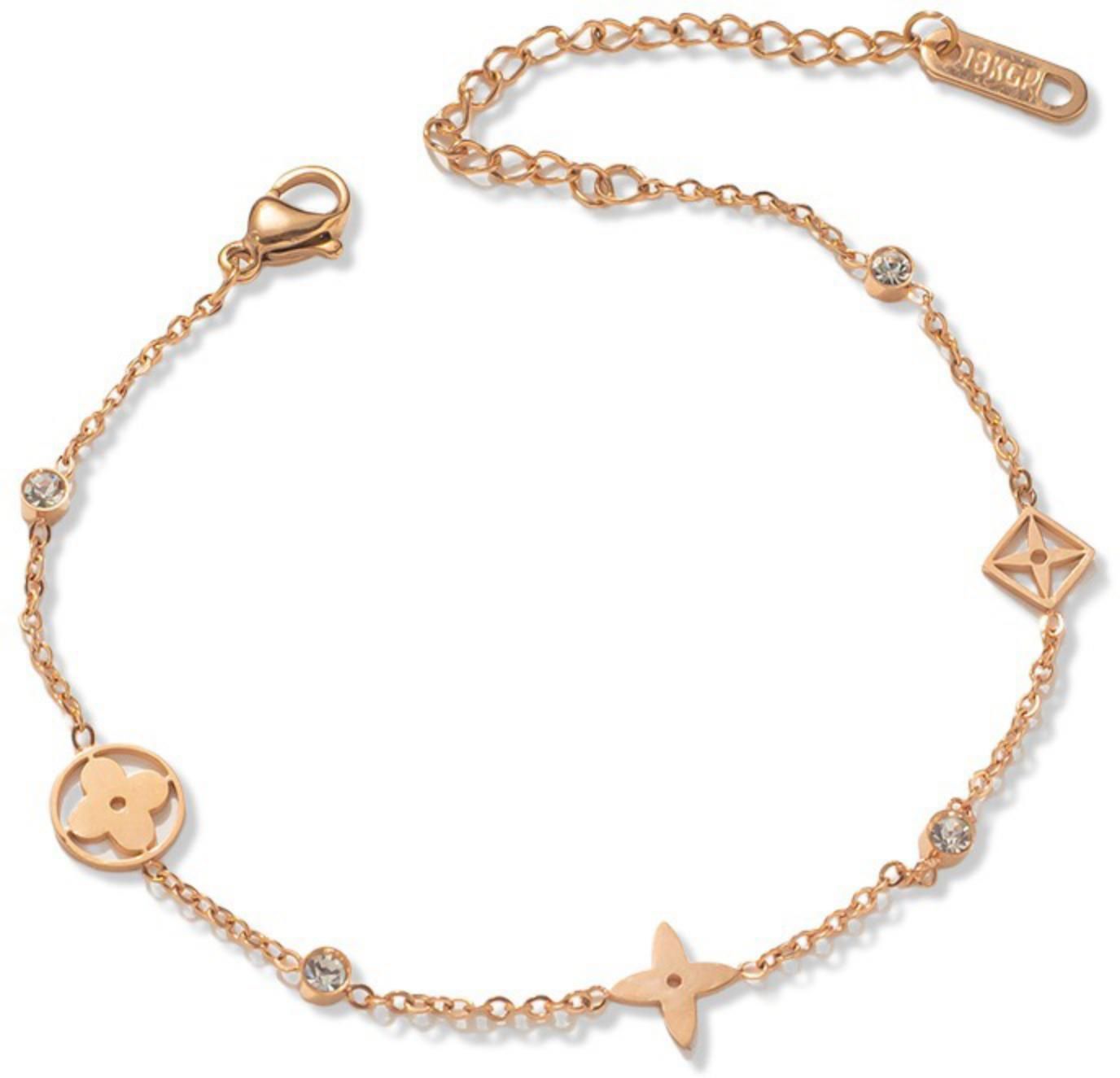 MYKI Elegant Floral Diamond Charm Bracelet (MKBRAD497RG)