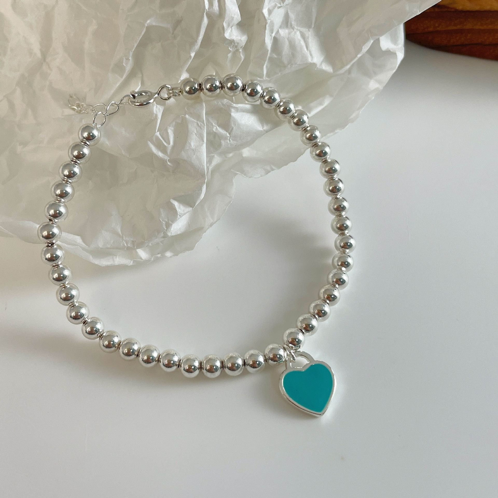 MYKI Elegant Silver Beaded Bracelet Heart Charm (MKBRAD545)