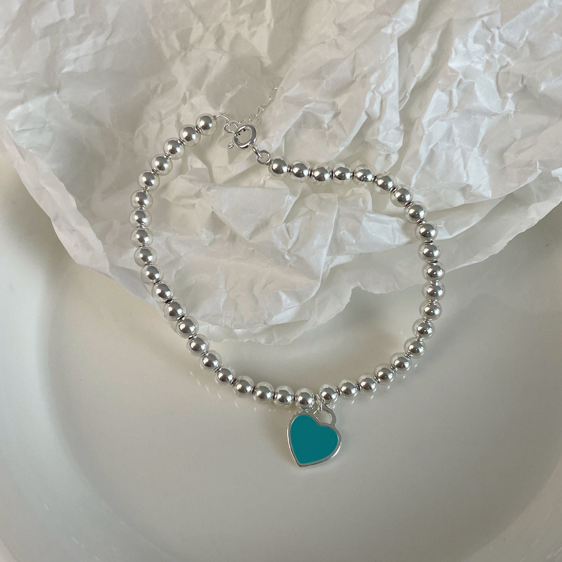 MYKI Elegant Silver Beaded Bracelet Heart Charm (MKBRAD545)