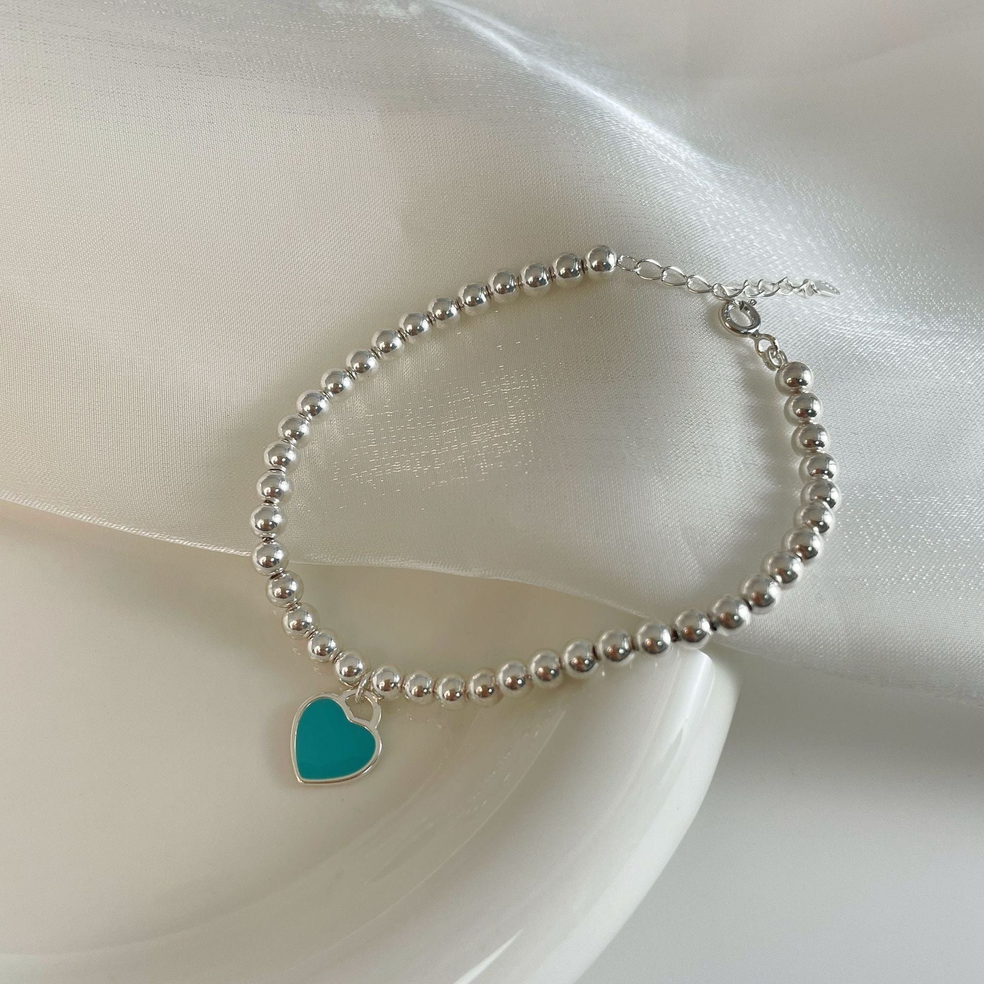 MYKI Elegant Silver Beaded Bracelet Heart Charm (MKBRAD545)