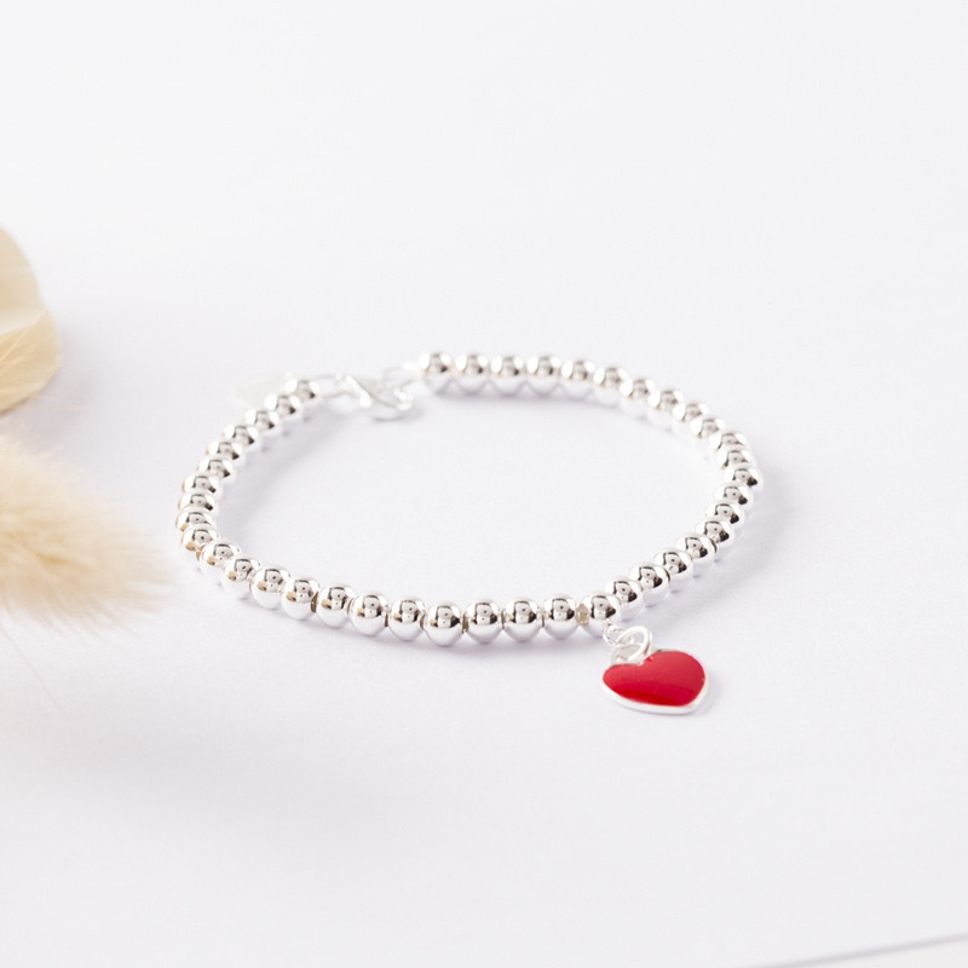 MYKI Elegant Silver Beaded Bracelet Heart Charm (MKBRAD545)