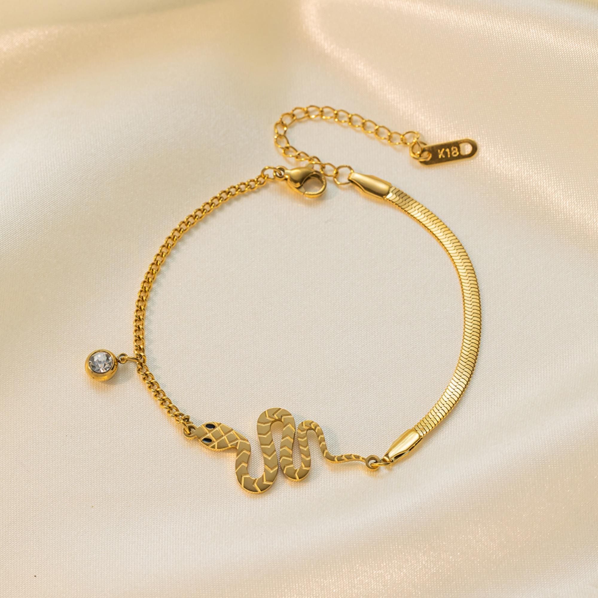 MYKI Stainless Steel Snake Charm Bracelet with CZ Pendant(MKBRAD770-SSYI)