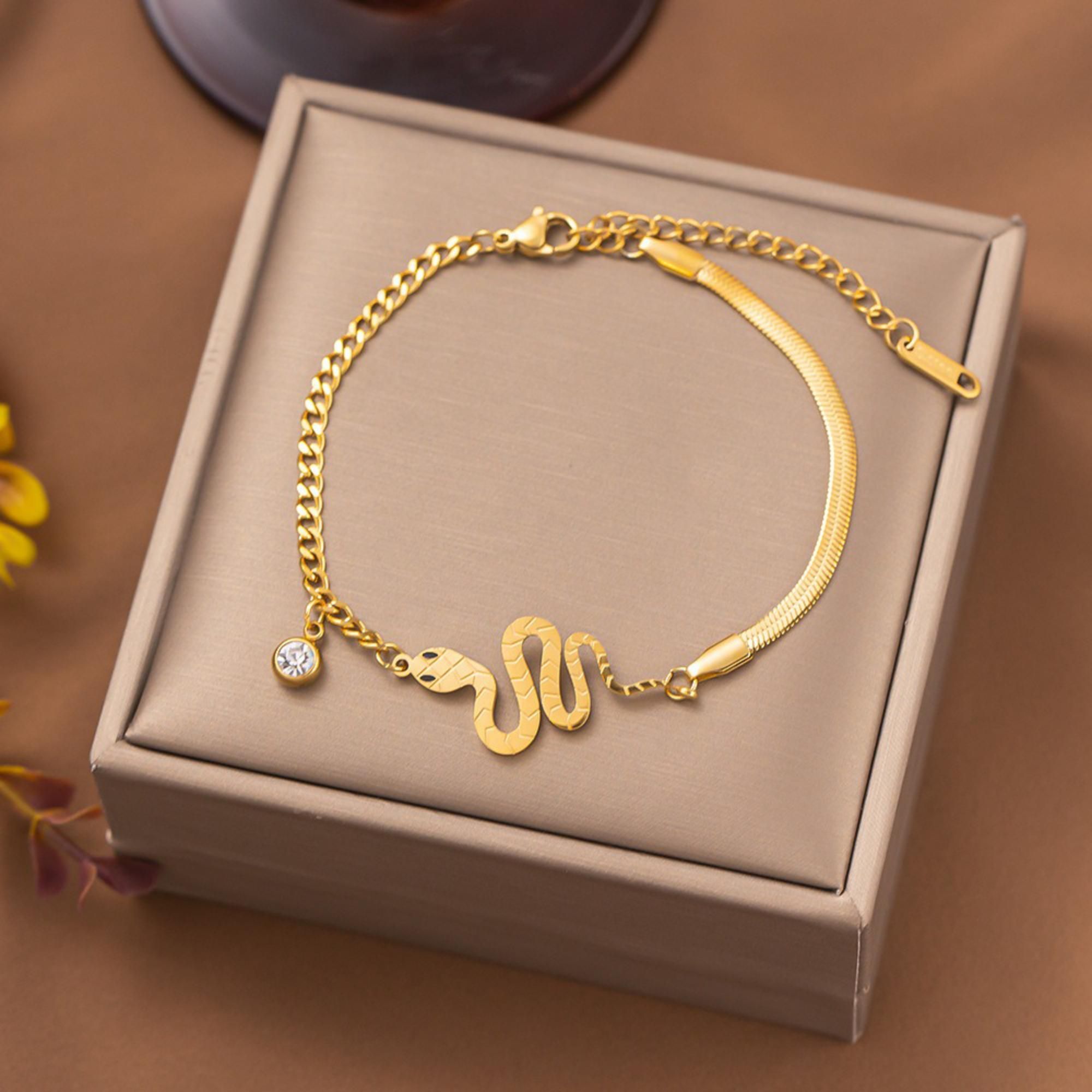 MYKI Stainless Steel Snake Charm Bracelet with CZ Pendant(MKBRAD770-SSYI)