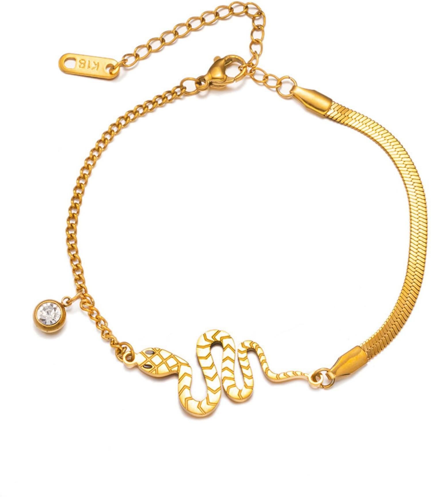 MYKI Stainless Steel Snake Charm Bracelet with CZ Pendant(MKBRAD770-SSYI)