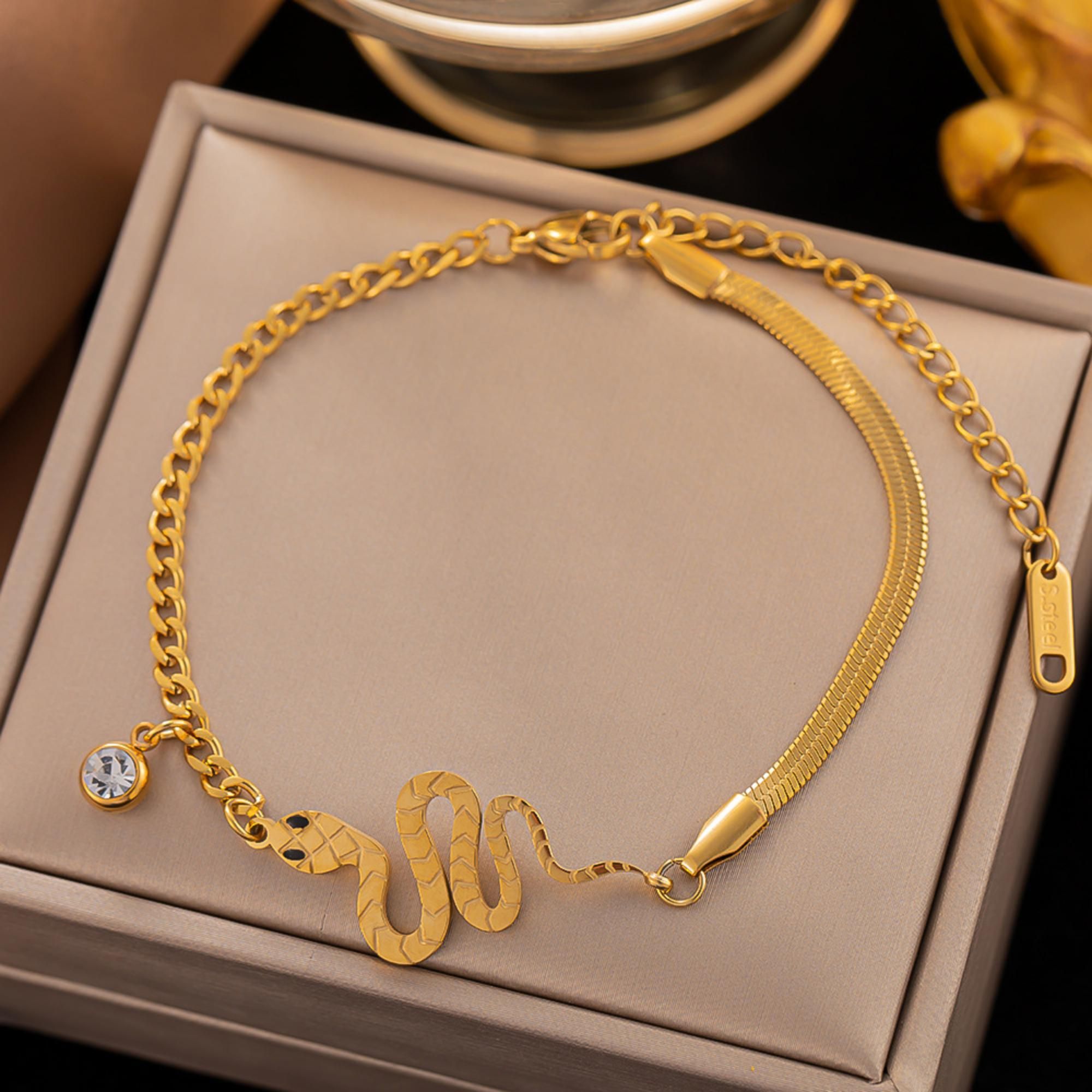 MYKI Stainless Steel Snake Charm Bracelet with CZ Pendant(MKBRAD770-SSYI)
