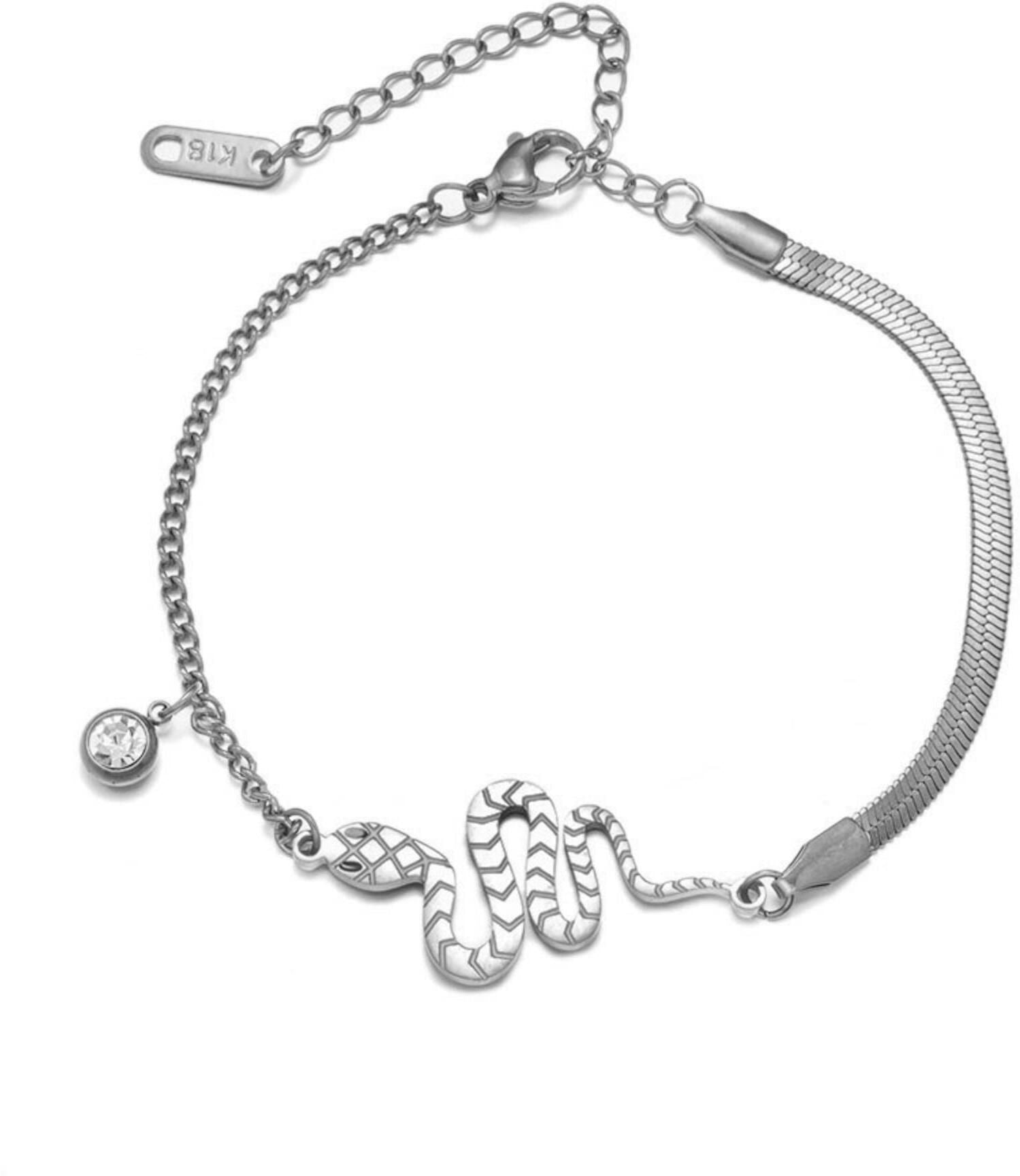 MYKI Stainless Steel Snake Charm Bracelet with CZ Pendant(MKBRAD770-SSYI)