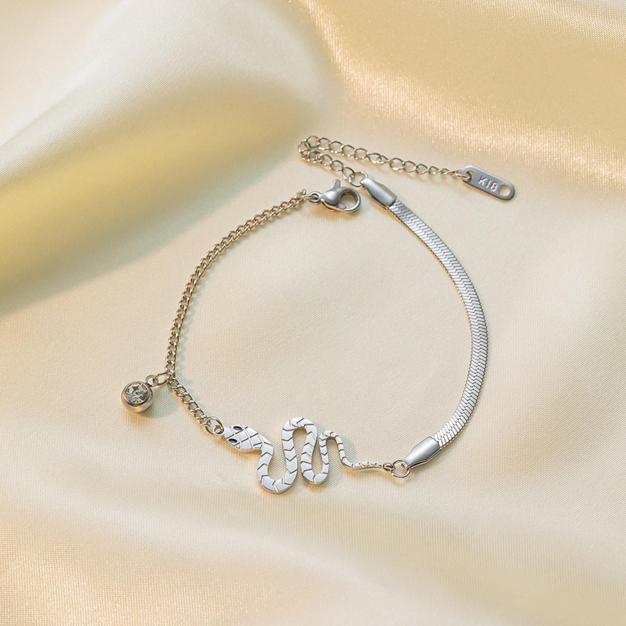 MYKI Stainless Steel Snake Charm Bracelet with CZ Pendant(MKBRAD770-SSYI)