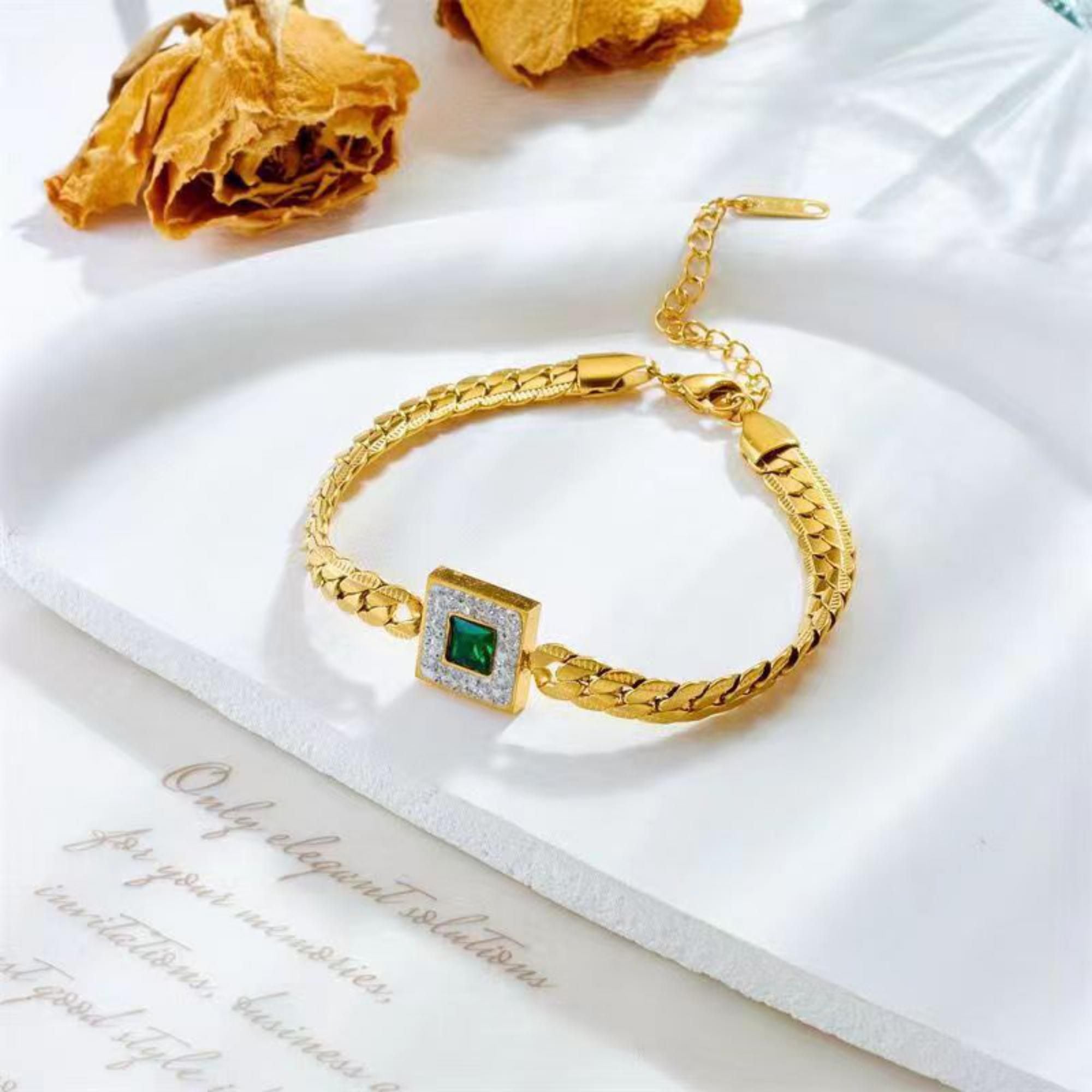 MYKI Coloured Stone Cuban Bracelet | Premium Finish(MKBRAD771G-SSYI)