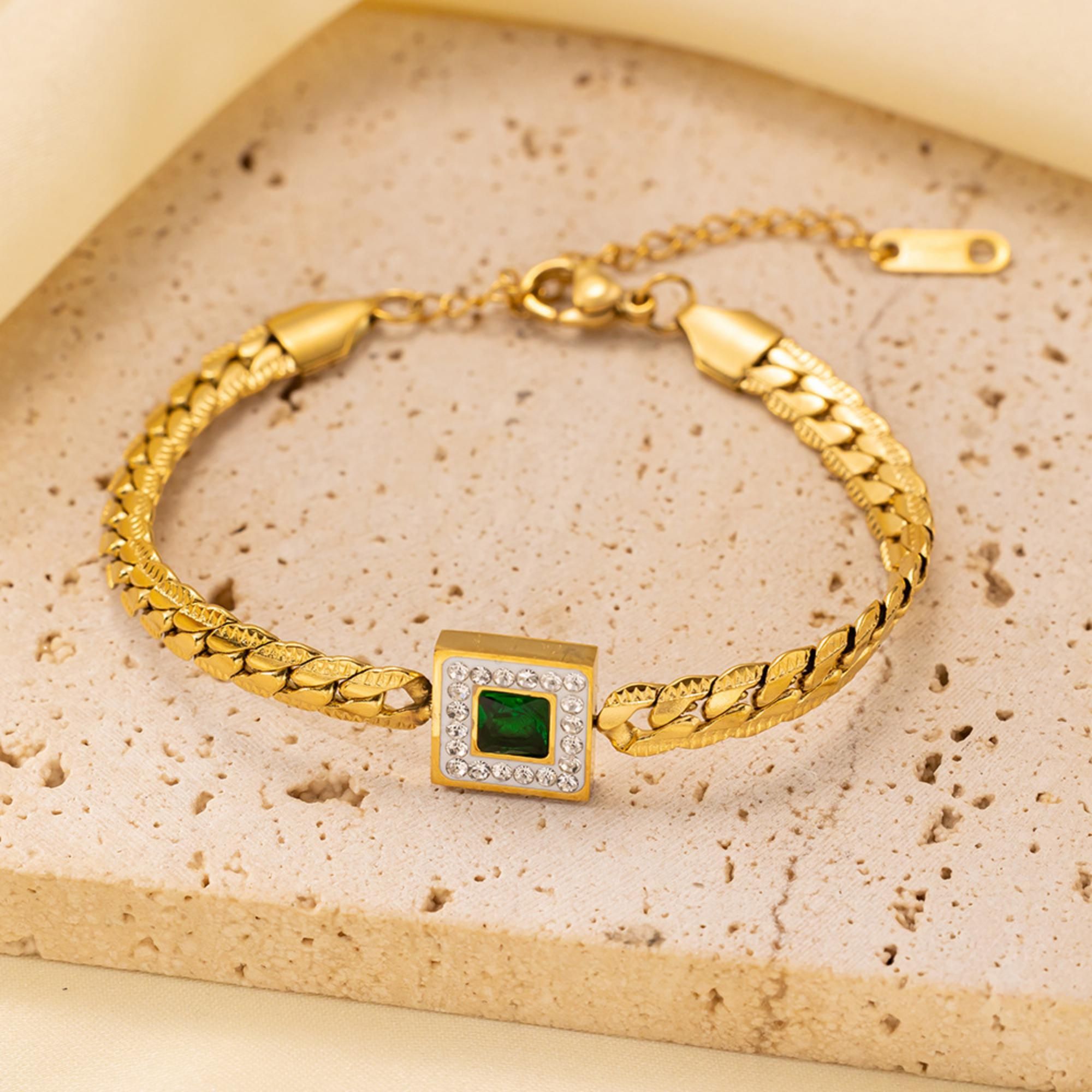 MYKI Coloured Stone Cuban Bracelet | Premium Finish(MKBRAD771G-SSYI)