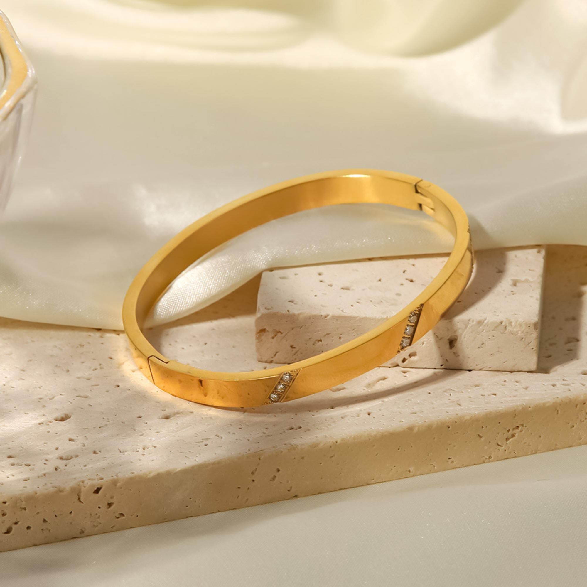 MYKI Stainless Steel CZ Diagonal Engraved Bangle | Anti-Tarnish(MKBRAD777-SSYI)