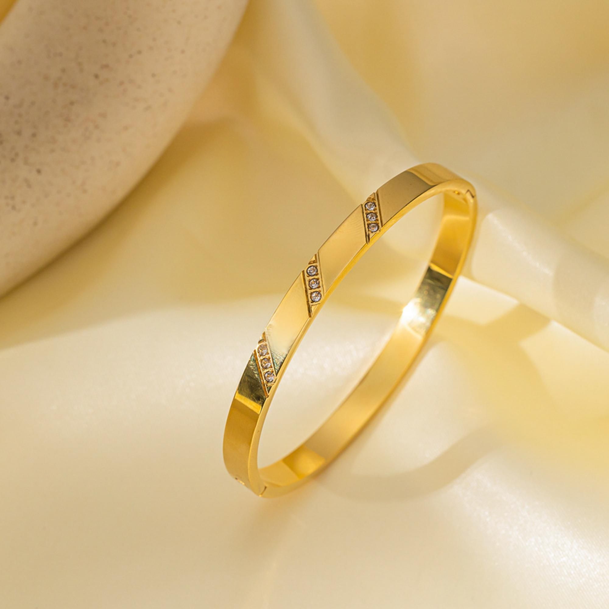 MYKI Stainless Steel CZ Diagonal Engraved Bangle | Anti-Tarnish(MKBRAD777-SSYI)