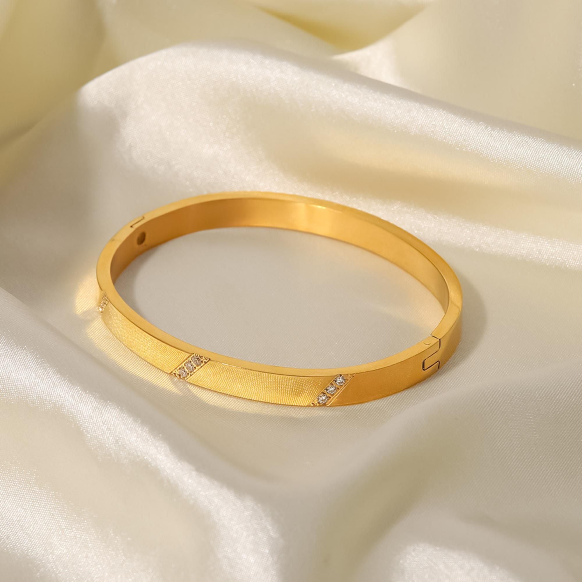 MYKI Stainless Steel CZ Diagonal Engraved Bangle | Anti-Tarnish(MKBRAD777-SSYI)