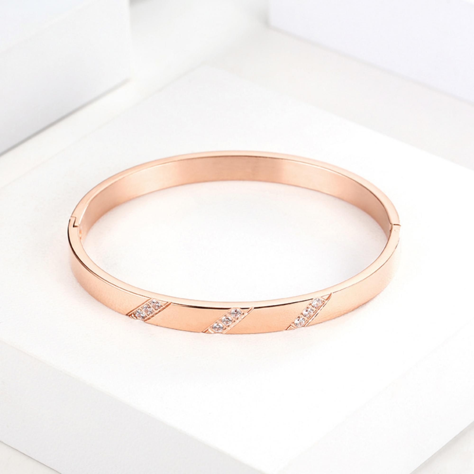 MYKI Stainless Steel CZ Diagonal Engraved Bangle | Anti-Tarnish(MKBRAD777-SSYI)