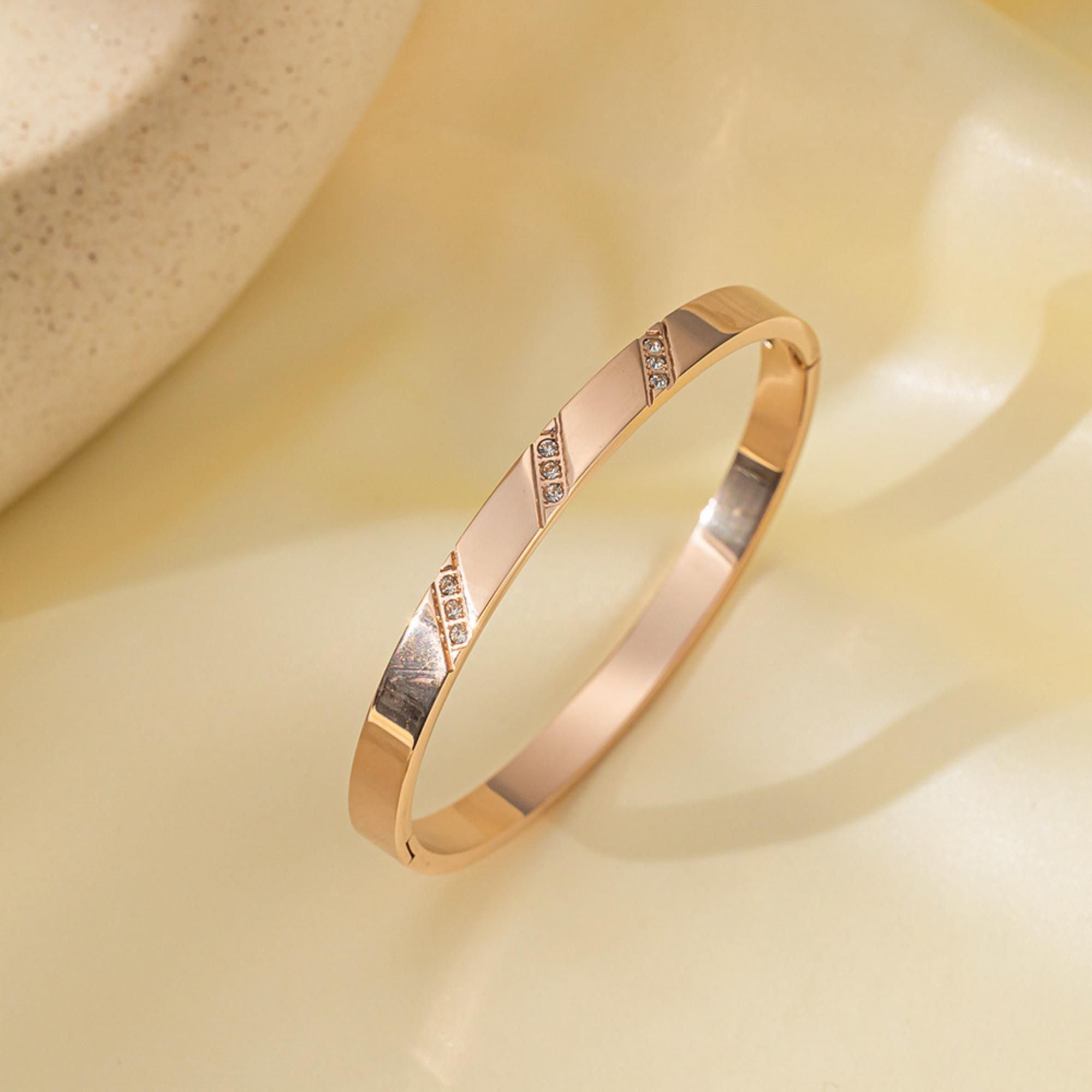 MYKI Stainless Steel CZ Diagonal Engraved Bangle | Anti-Tarnish(MKBRAD777-SSYI)