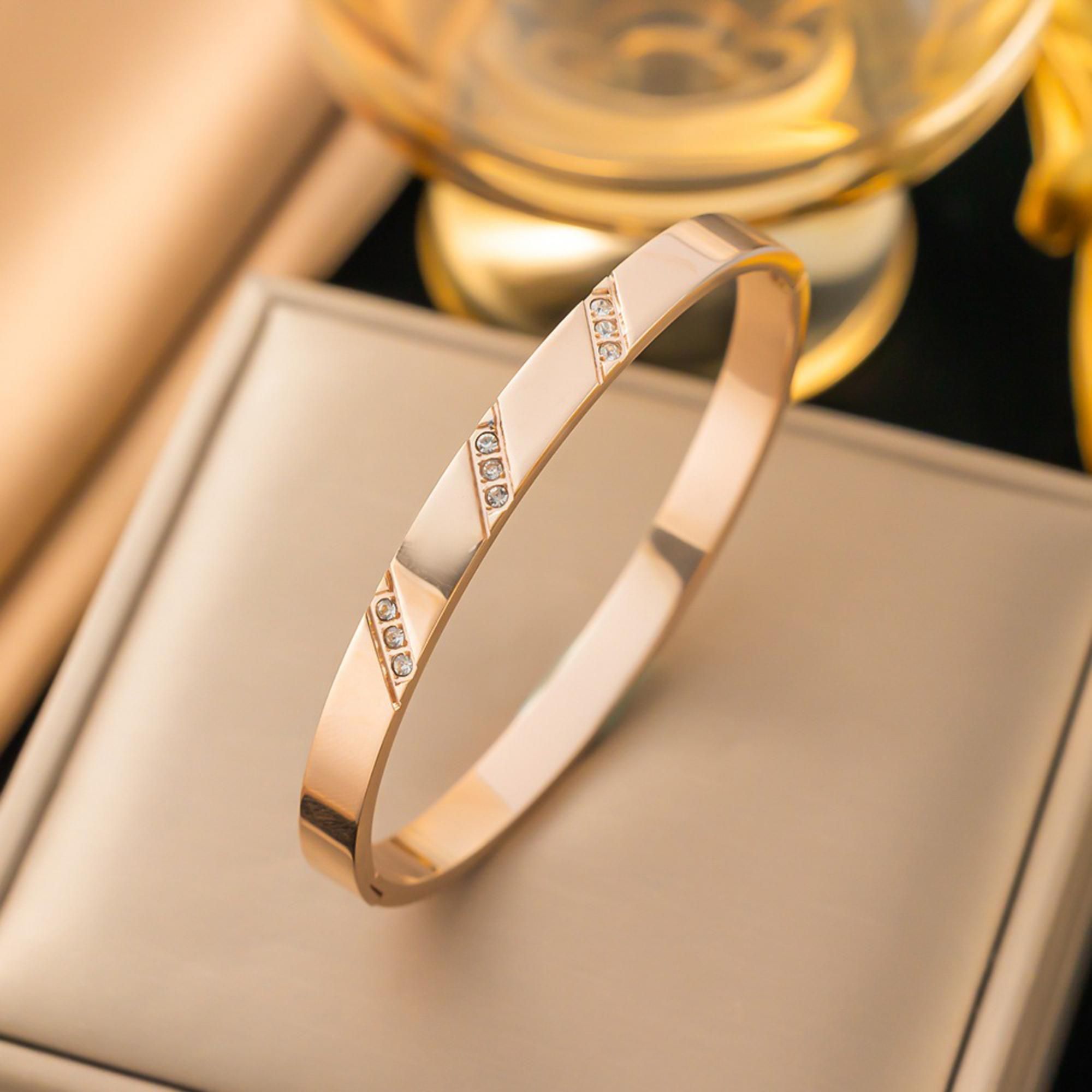 MYKI Stainless Steel CZ Diagonal Engraved Bangle | Anti-Tarnish(MKBRAD777-SSYI)