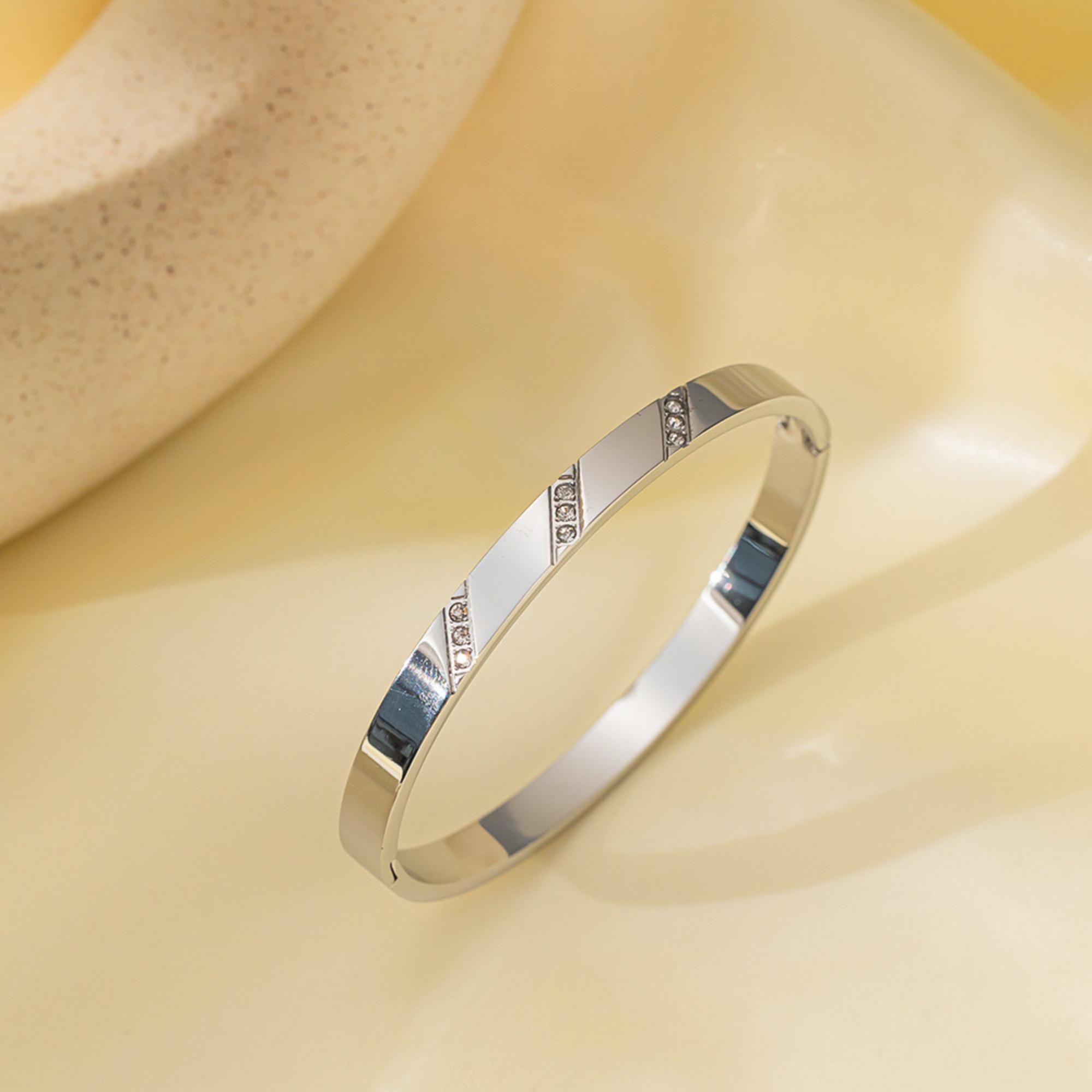 MYKI Stainless Steel CZ Diagonal Engraved Bangle | Anti-Tarnish(MKBRAD777-SSYI)