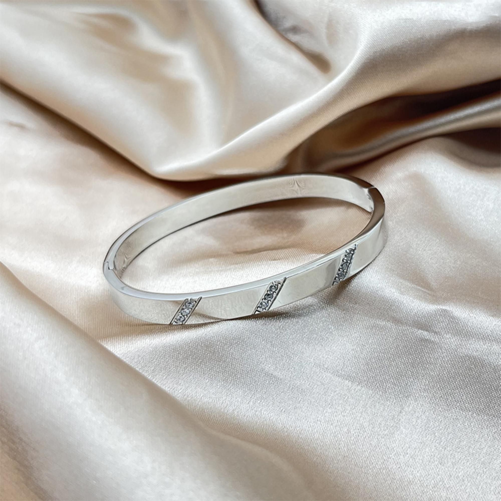 MYKI Stainless Steel CZ Diagonal Engraved Bangle | Anti-Tarnish(MKBRAD777-SSYI)