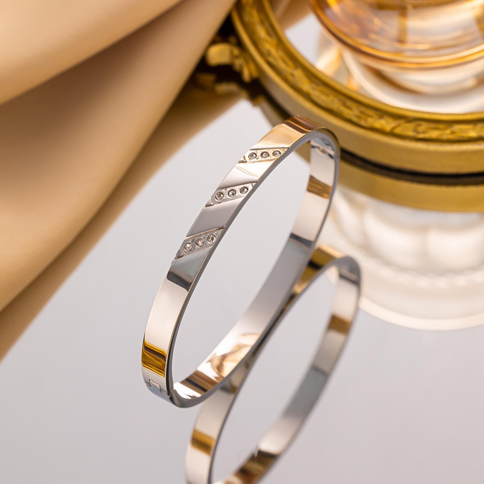 MYKI Stainless Steel CZ Diagonal Engraved Bangle | Anti-Tarnish(MKBRAD777-SSYI)